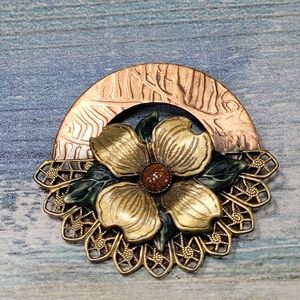Vintage Brass and Copper Floral Brooch